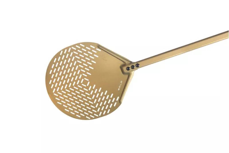 Pala per pizza tonda forata in alluminio Gold