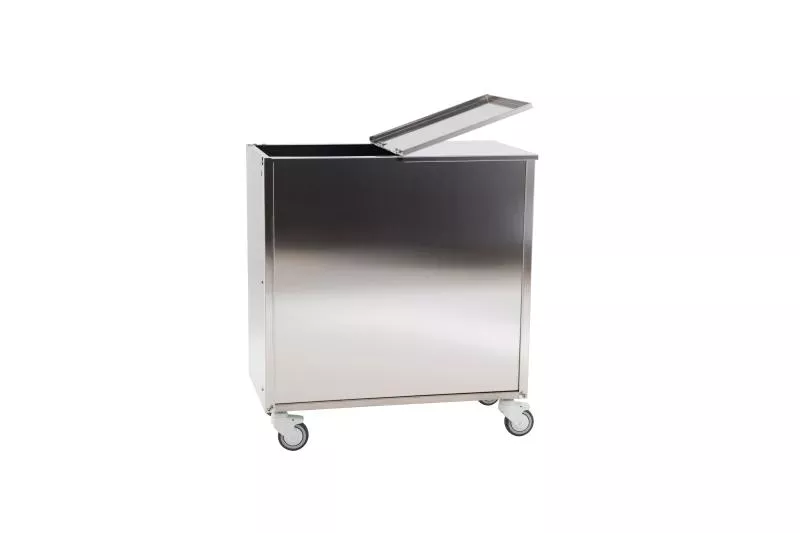 Stainless steel trolley for flour transporting, can load 2 sacks 25 kg.