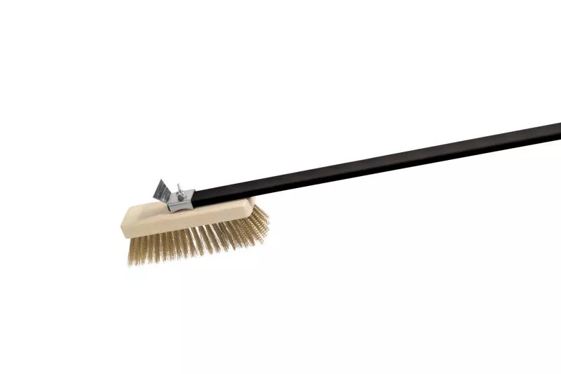 Carbon rotating head oven brush with brass bristles